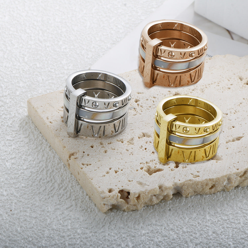Wholesale Stainless steel gold-plated multi-layered irregular-shaped ring