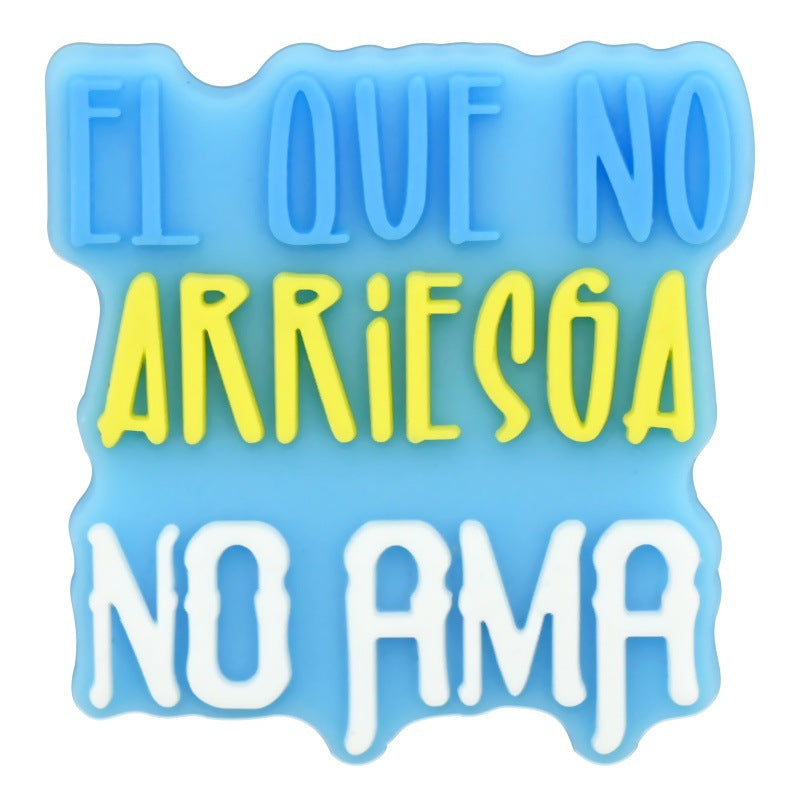 Wholesale  Random 100pcs Colorful Spanish phrase series PVC Soft Rubber Shoe Buckle Decoration