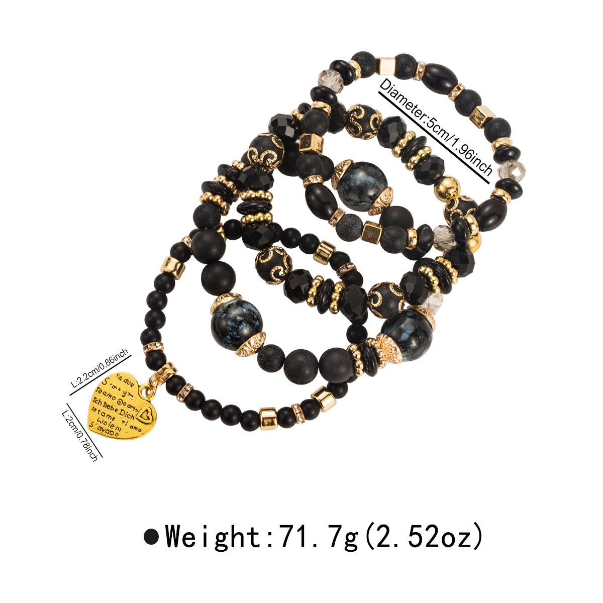 Wholesale Color Bohemian Ethnic Peach Heart Pendant Multi-layer Elastic Rice Beads Bracelet