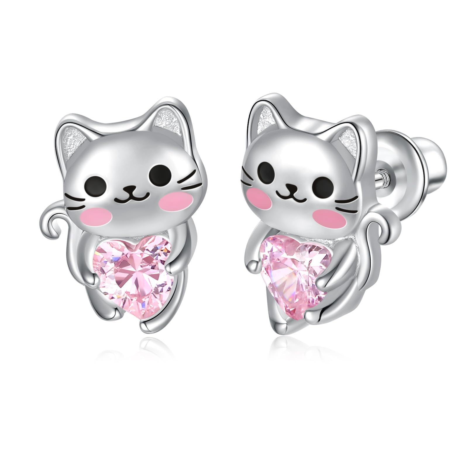 Wholesale  Cartoon Sweet Oil Drop Earrings Cute Cat Heart Diamond Earrings