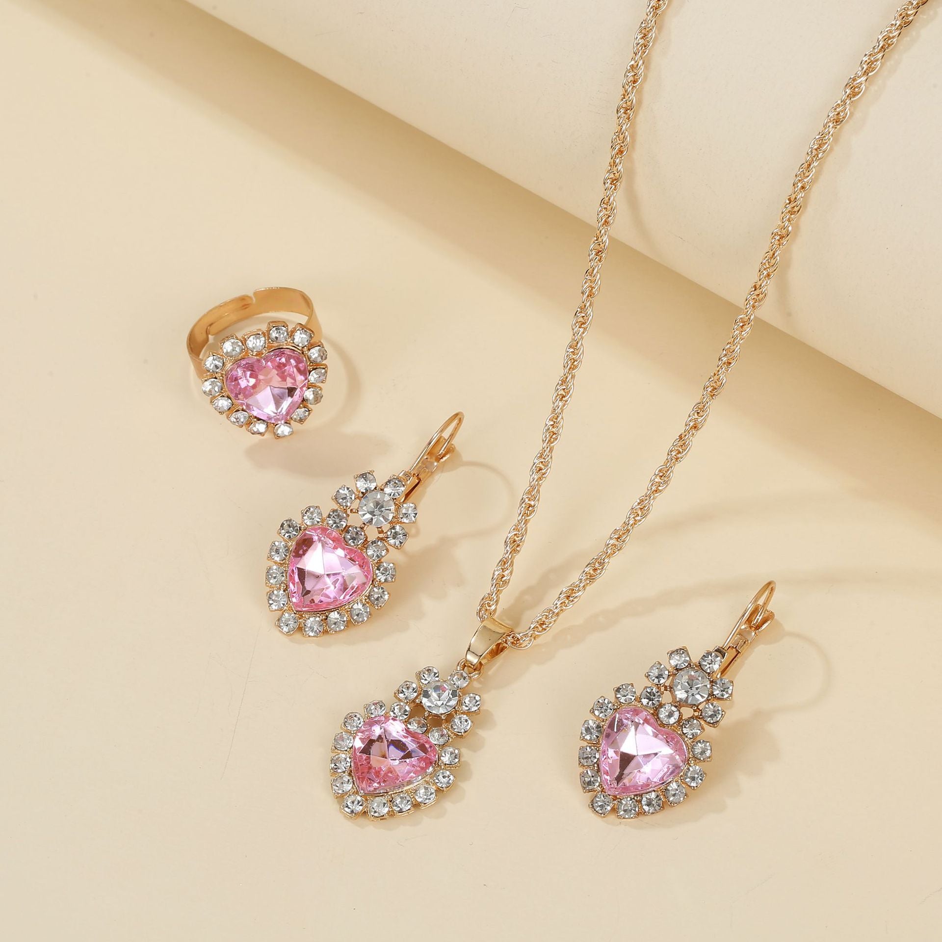 Wholesale Water Drop Heart Diamond Necklace Earring Set