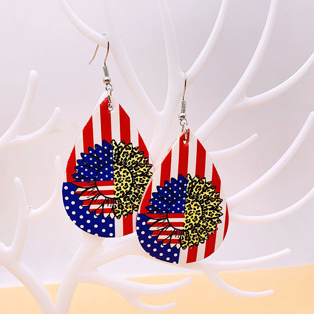 Wholesale American Independence Day Sunflower Leather Earrings ACC-ES-CY014