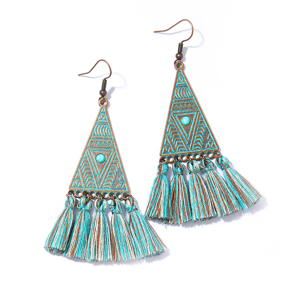 Wholesale Handmade Woven Tassel Earrings Bohemian Style Zinc Alloy Summer Beach Holiday Fashion Accessory