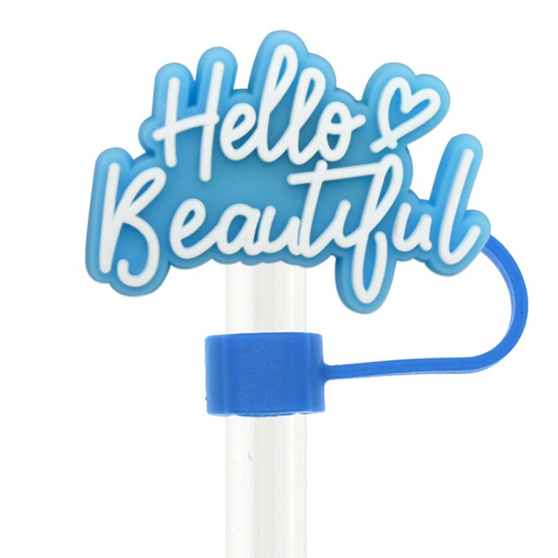 Wholesale  Random 100pcs  Colorful Phrase 10mm PVC Soft Straw Tube Cap