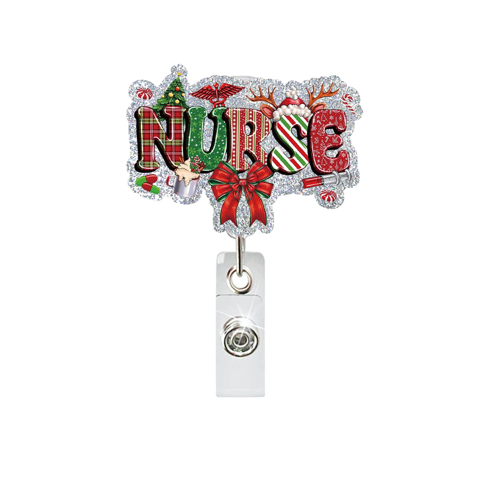 Wholesale Christmas-Themed Fun Acrylic Medical Badge Reel with Retractable Clip ID Holder Office Accessory Gift