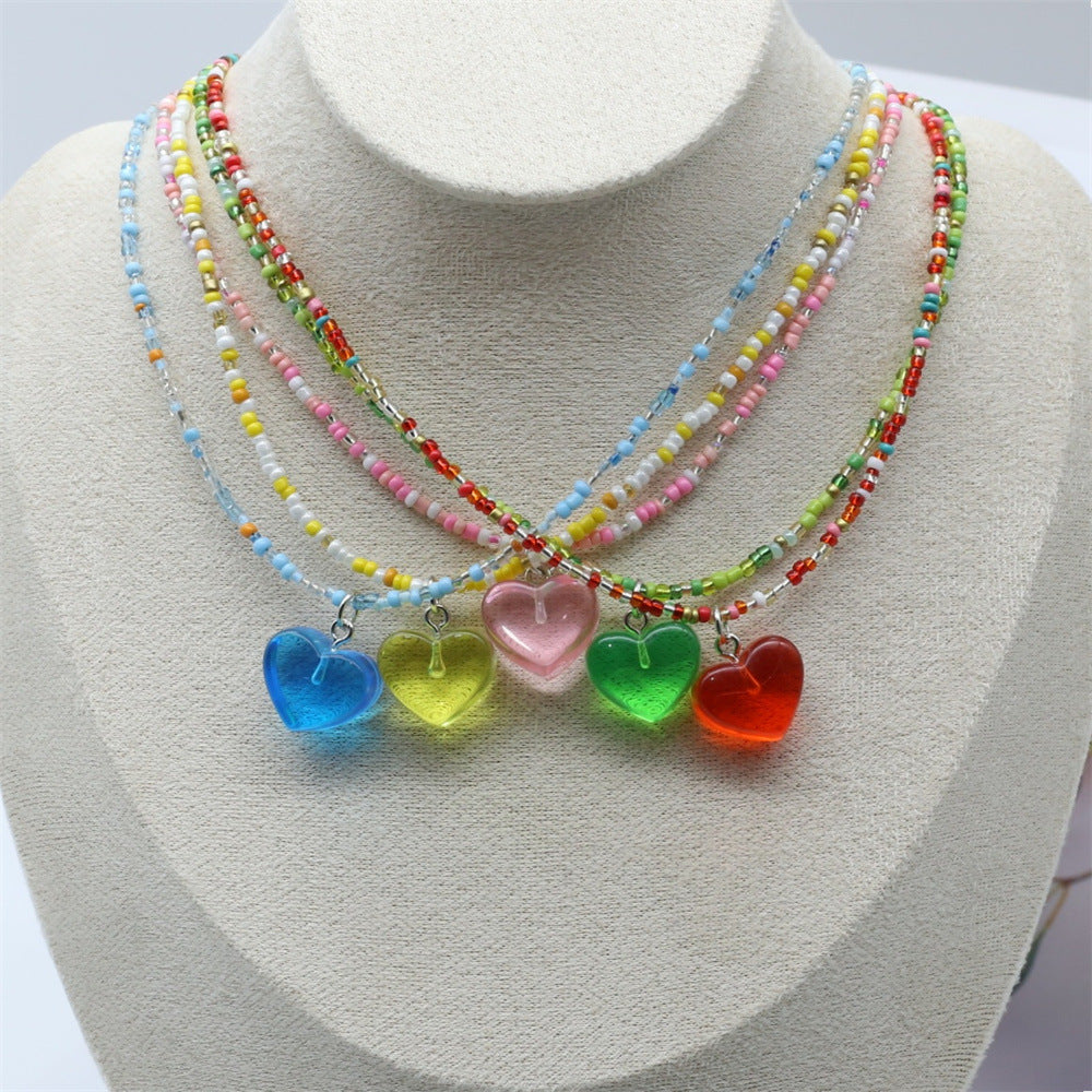 Wholesale Colorful rice beads beaded necklace  transparent love all-match clavicle chain
