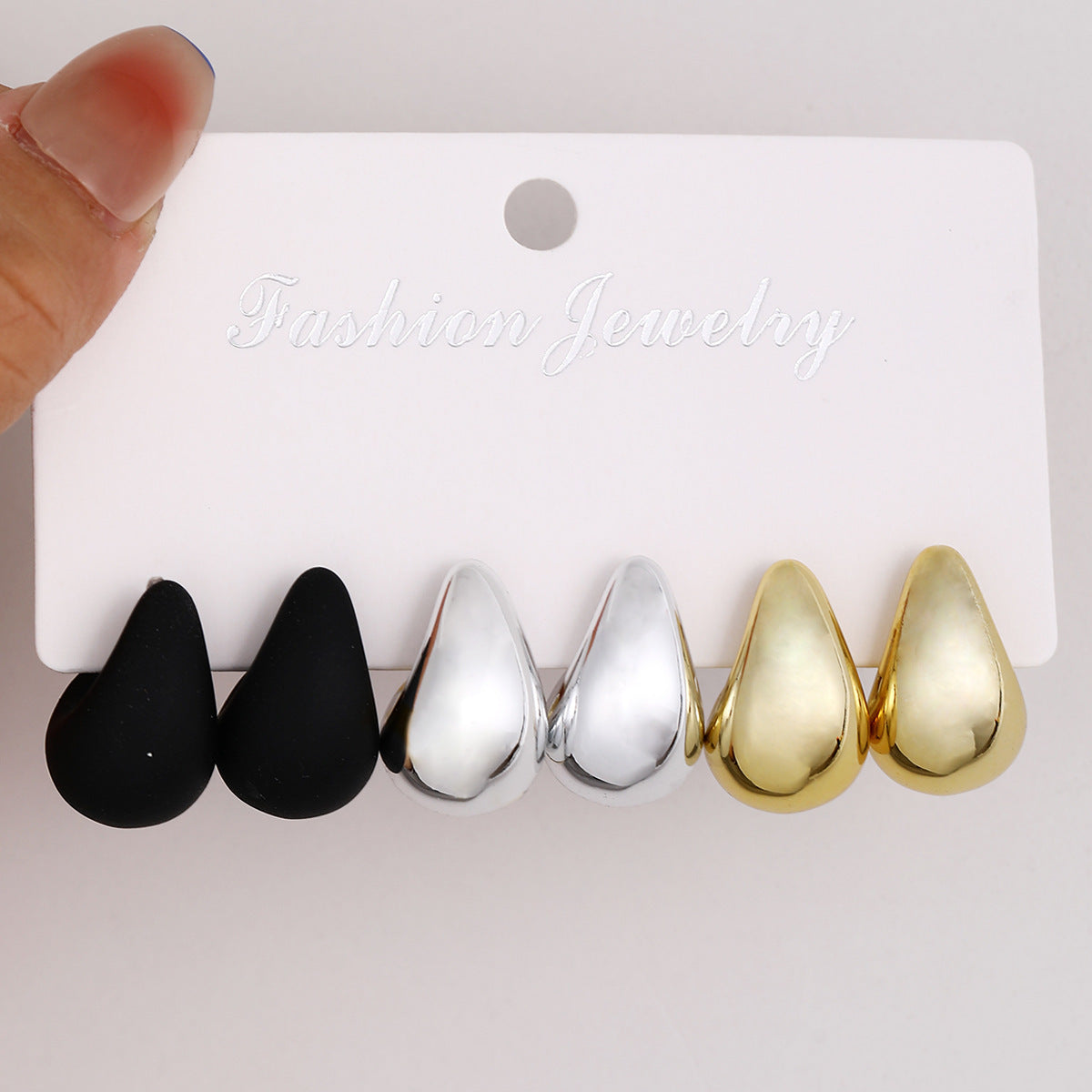 Wholesale European and American Cross-Border Hot-Selling Multi-Color Niche Mini Comma Drop Earrings 3-Piece Set Simple Ins Women' s Earrings Set
