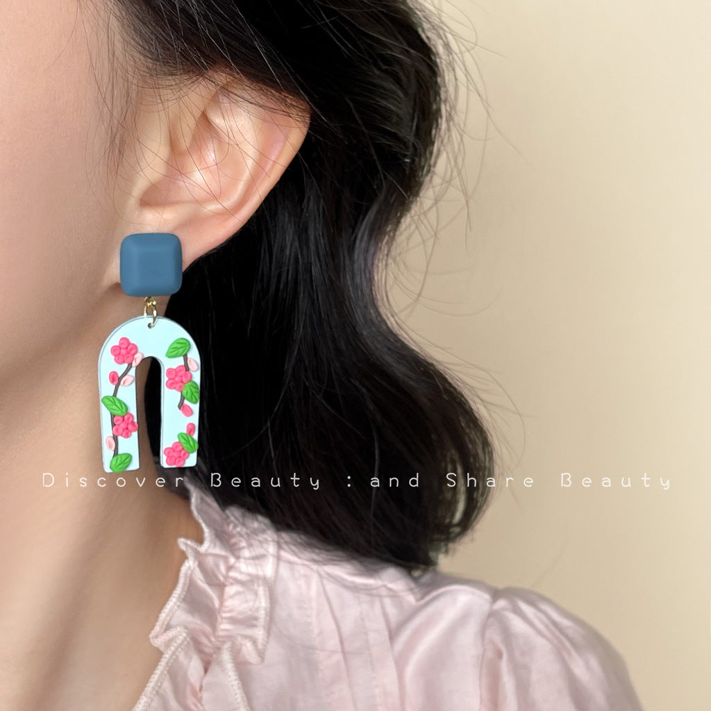 Wholesale Soft Ceramic Flower Three-dimensional Rose Earrings