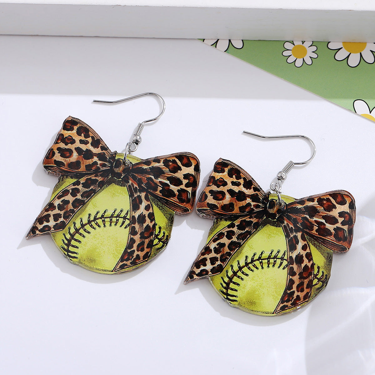 Wholesale  Baseball Softball Western Style Leopard Print Acrylic Earrings