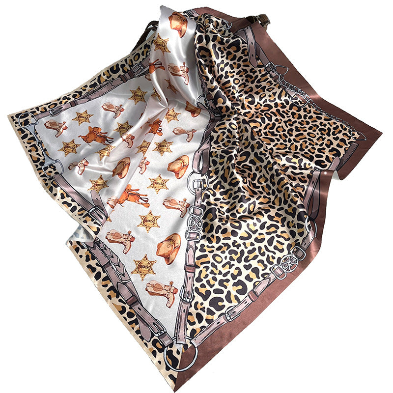 Wholesale  Large Square 90 Western Boots Denim Retro Ethnic Leopard Sexy Scarf