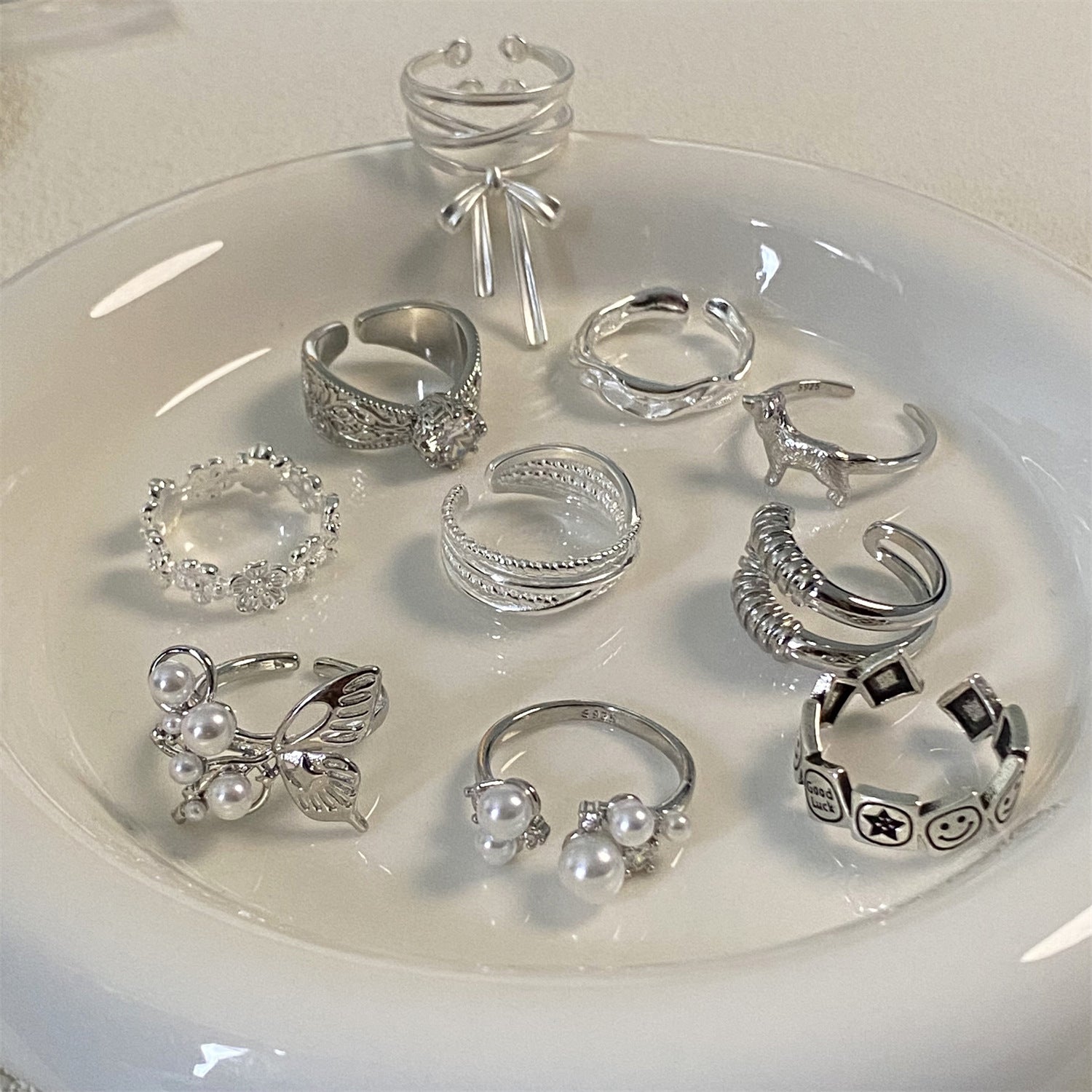 Wholesale Butterfly Pearl Ring 925 Sterling Silver Open Adjustment Index Finger Ring ACC-RS-Yues012