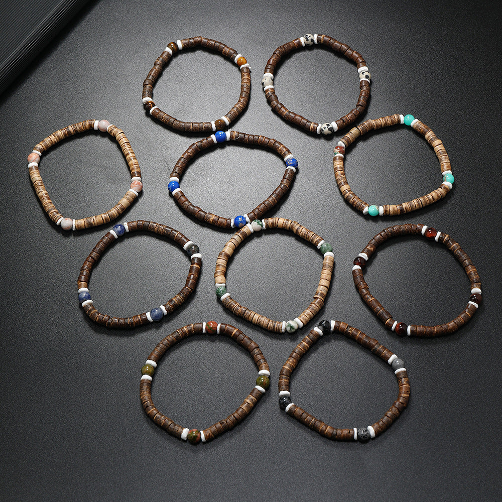 Wholesale Retro Ethnic Style nut Shell Natural Turquoise Bracelet