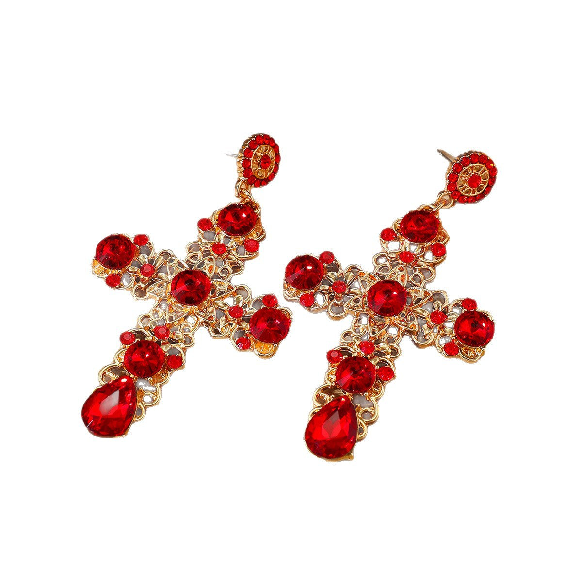 Wholesale Hollow design earrings personalized diamond gemstone cross colorful earrings