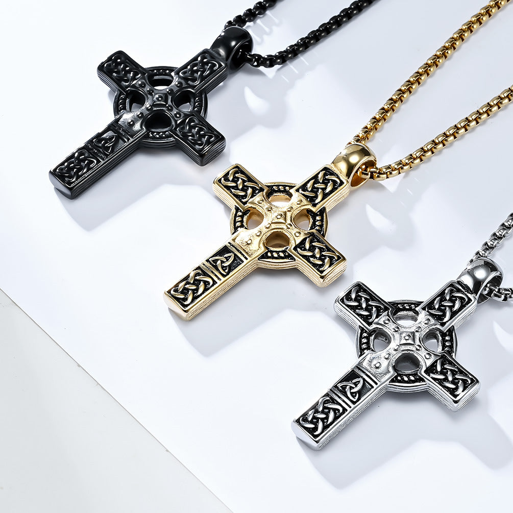 Wholesale Retro Celtic Cross Necklace Titanium Steel Pendant Men' s Fashion Accessory Gift