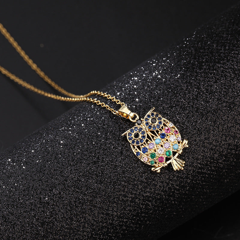 Wholesale Fashion Copper Zircon Owl Pendant Necklace For Women Electroplated Finish Everyday Jewelry Accessory