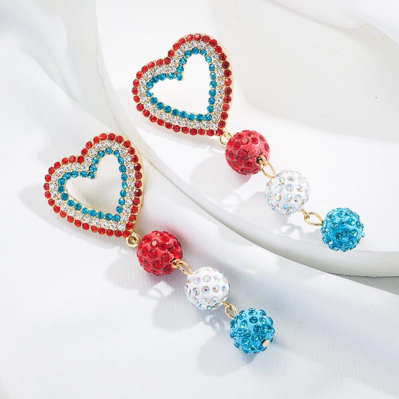 Wholesale Heart Shaped Colorful Small Ball Alloy Rhinestone Earrings ACC-ES-HM003