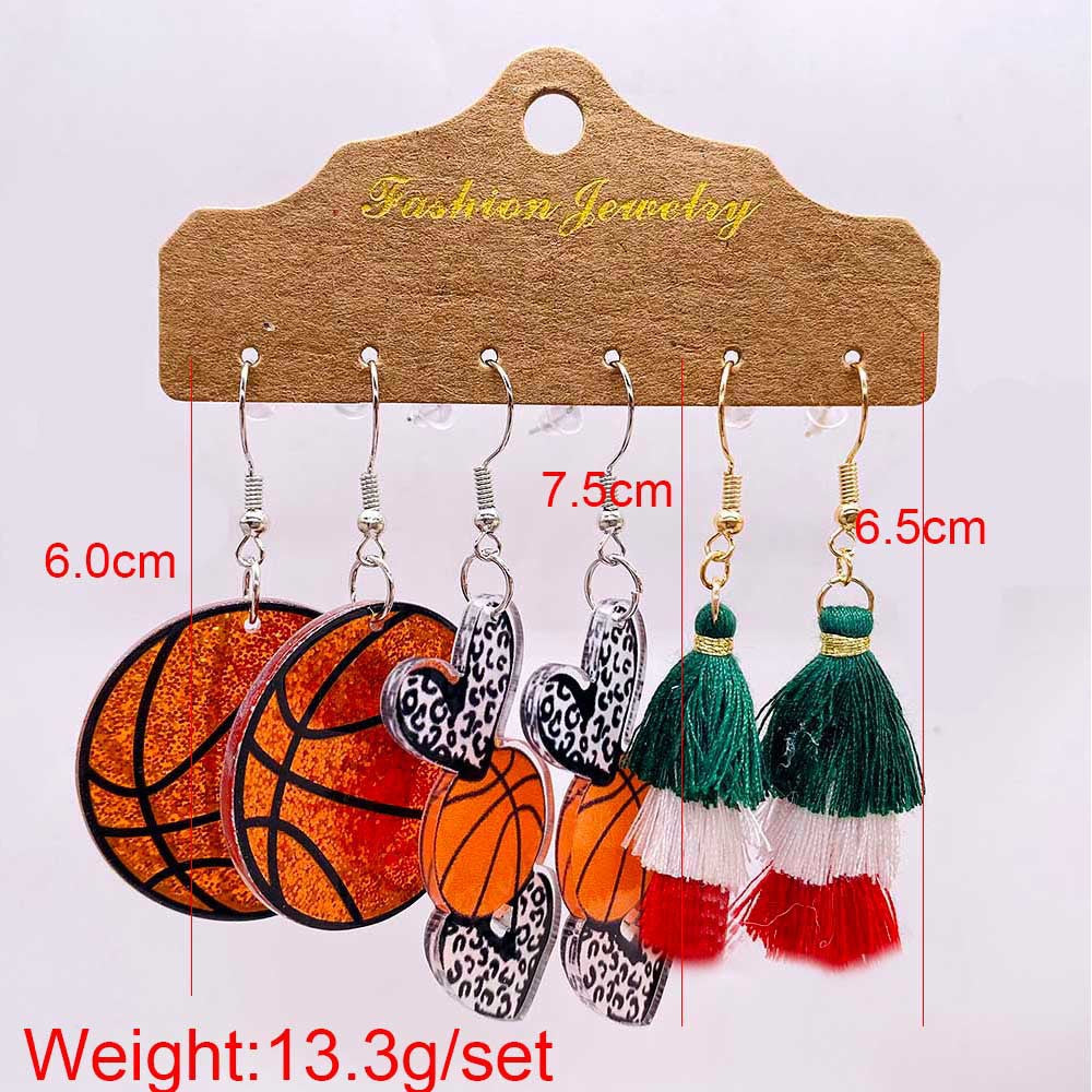 Wholesale 3 Pairs of One Card Baseball Football Peach Heart Leopard Print Acrylic Earrings Set