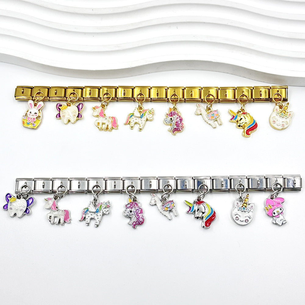 Wholesale Italian Charm Bracelet 9mm DIY Cute Pony Pendant  Creative Stainless Steel Composable Bracelet