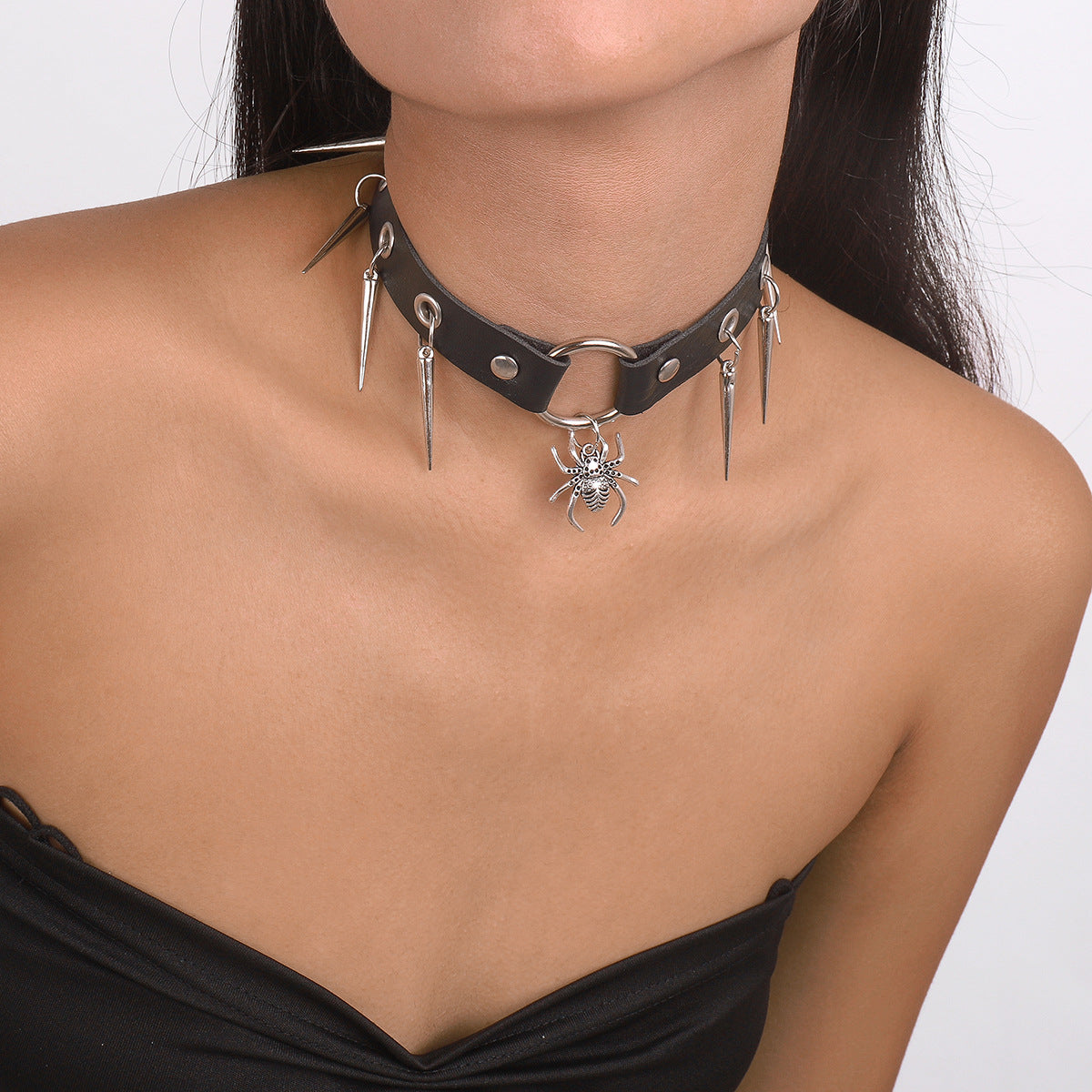 Wholesale  Punk Rock Fan Necklace Chain Gothic Leather Hip Hop Snake Rivet Bondage Collar Chain