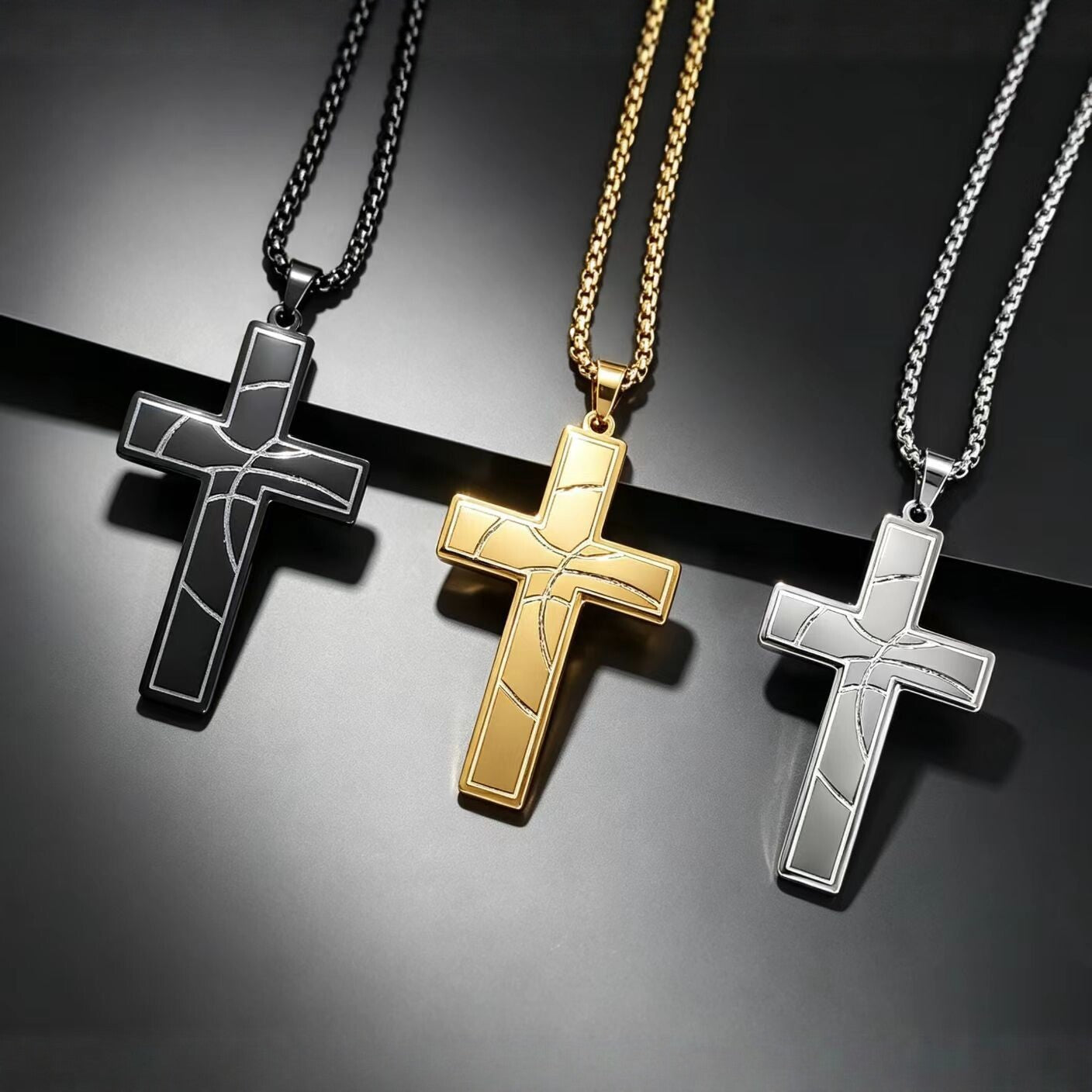 Wholesale Trendy Hip-Hop Basketball Cross Necklace Stainless Steel Jewelry Accessory for Men Gift