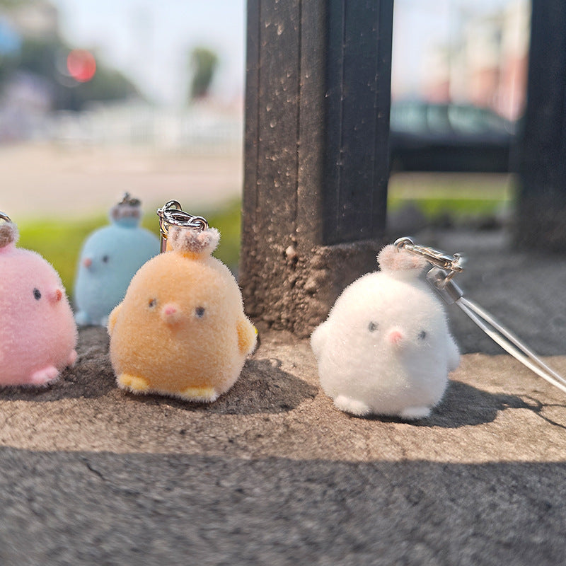 Wholesale Flocked Chick Crown Chicken Key Chain