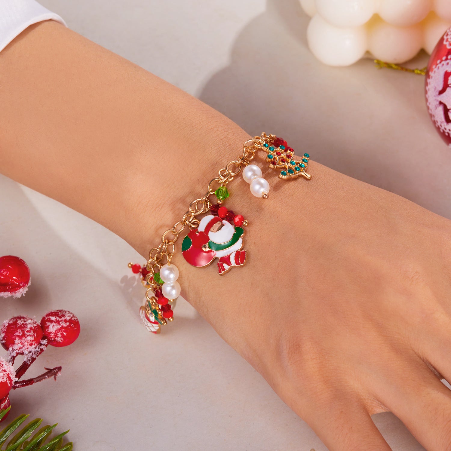 Wholesale Christmas Cartoon Santa Claus Elk Christmas Tree Pendant Bracelet ACC-BT-FanYou004