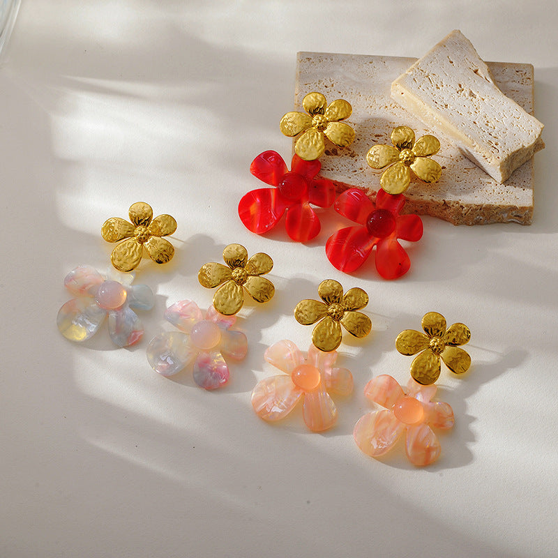 Wholesale Stainless Steel Five-petal Flower Earrings