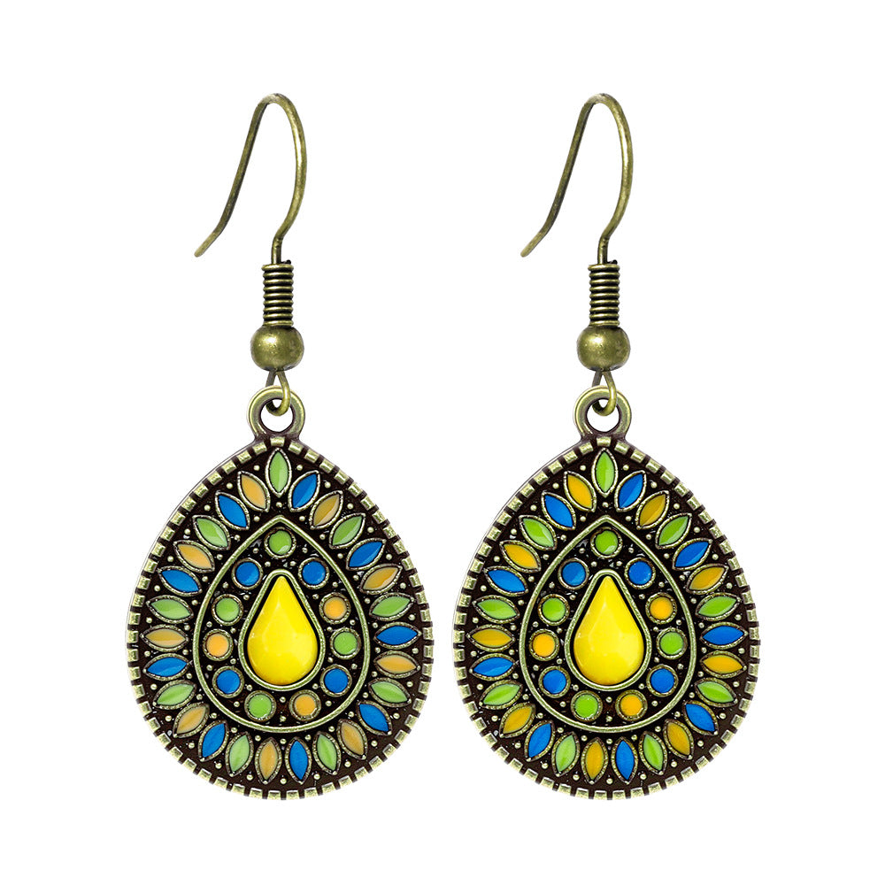 Wholesale Zinc Alloy Bohemian Water Drop Earrings Retro Ethnic Style Jewelry For Women Party Gift