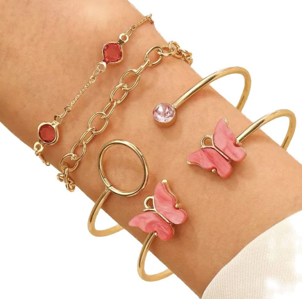 Wholesale Butterfly Design Hollow Layered Stackable Bracelet Set for Women Fashion Jewelry Accessory