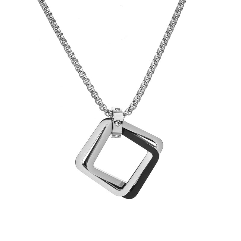Wholesale hip hop geometric square couple three ring titanium steel Necklace