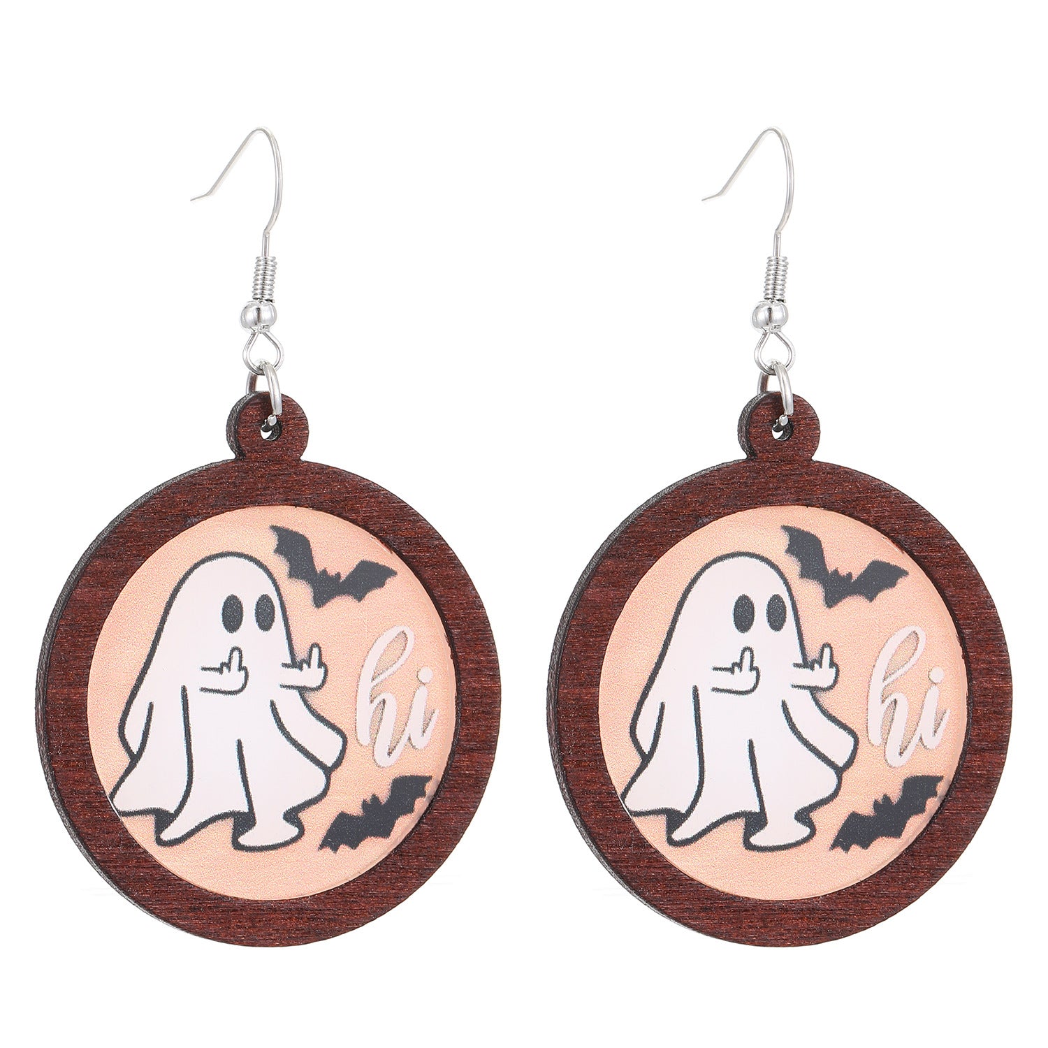 Wholesale  Ghost Pumpkin Printed Wood Drop Earrings Fashion Accessory for Gift Boutique Resale