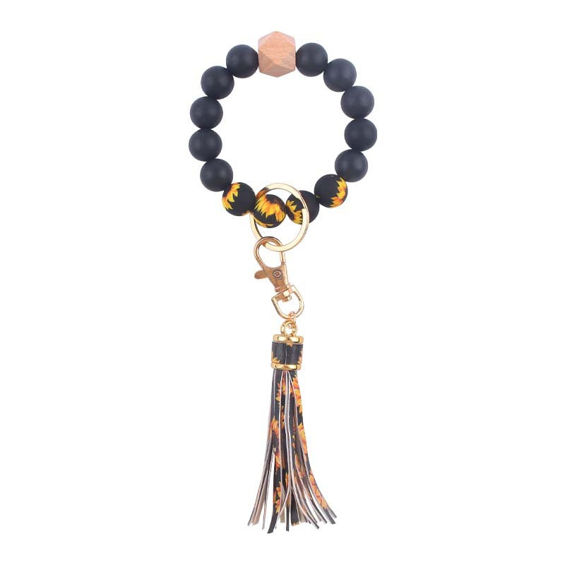 Wholesale  leather PU tassel silicone bracelet wrist keychain