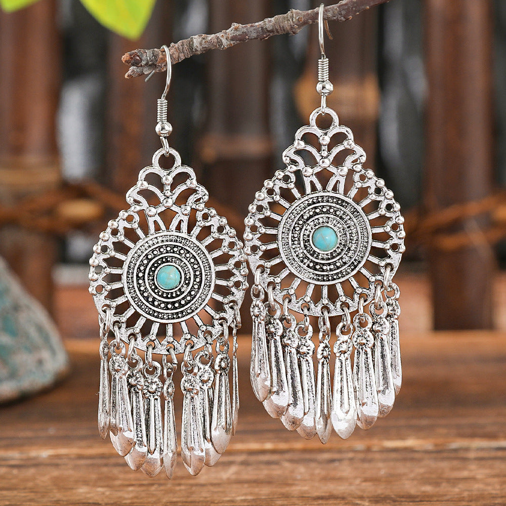 Wholesale ‌ New Chinese-Style Retro Ethnic Silver Tassel Earrings,  Exotic Ethnic Style,  Light Luxury,  High-End Feel,  Ancient Style Ear Hooks and Ear Pendants ‌