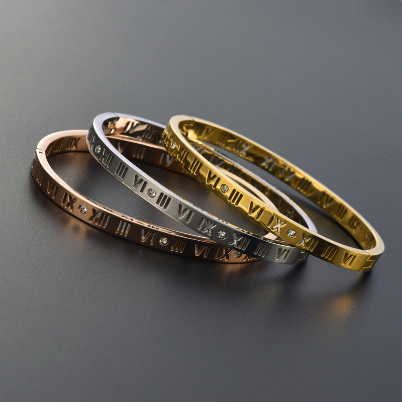 Bracciale digitale romano in acciaio al titanio e oro rosa all'ingrosso