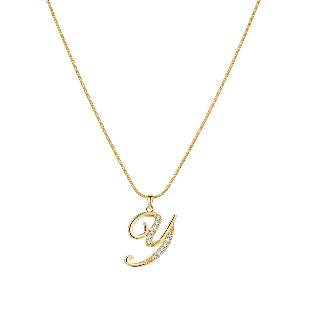Wholesale 26 Letter Creative Simple Copper Zircon Snake Chain Gold Necklace