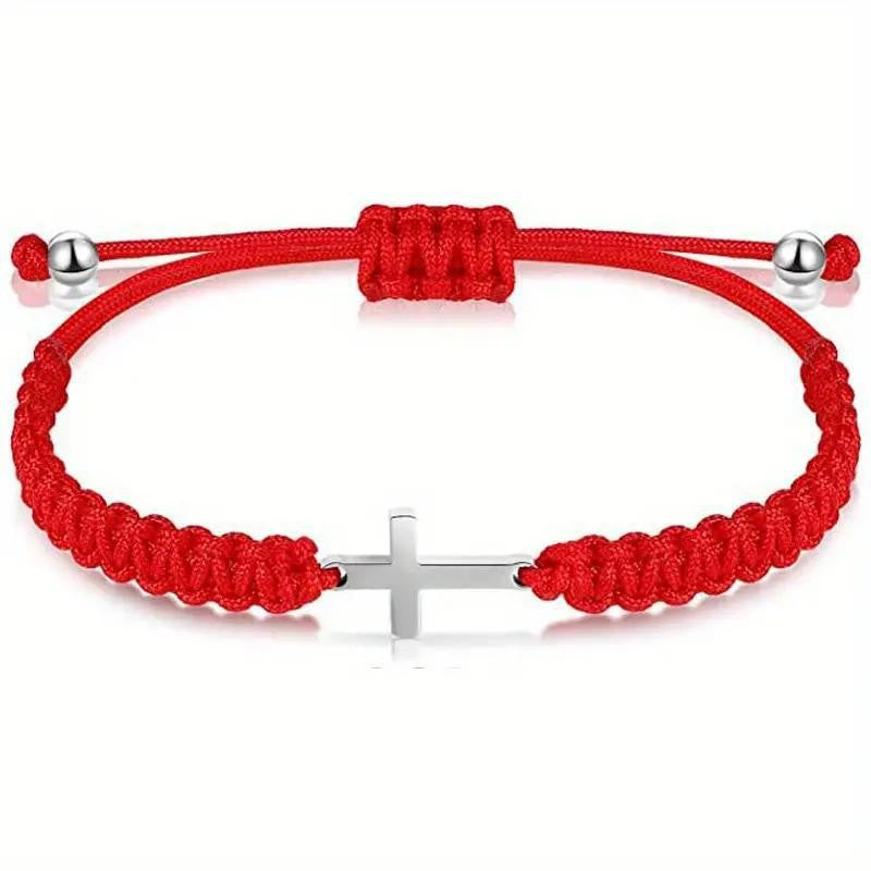 Wholesale Hand Knitted Cross Charm Bracelet Adjustable Red Rhinestone Jewelry Accessory For Everyday Wear And Boutique Resale