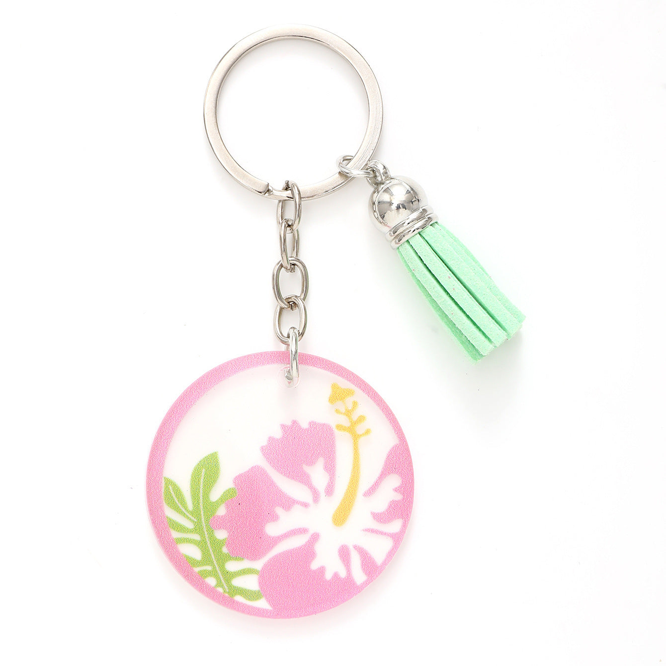 Wholesale Flower Leaves Green Tassel Acrylic Keychain ACC-KC-YTian007