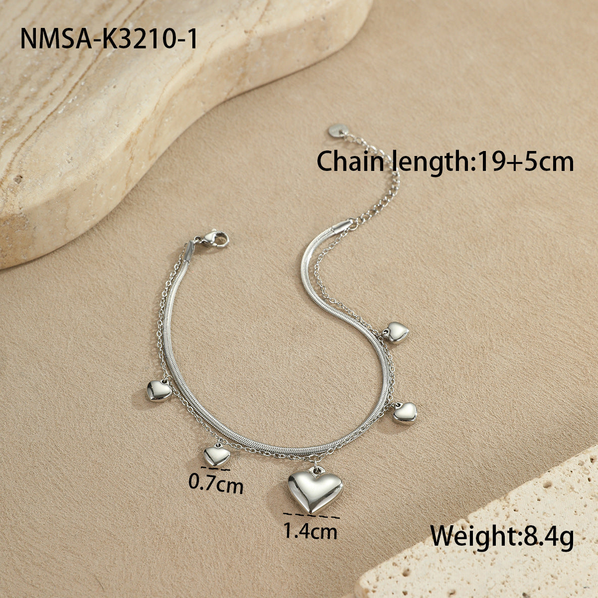 Wholesale Ocean-style stainless steel starfish shell heart anklet