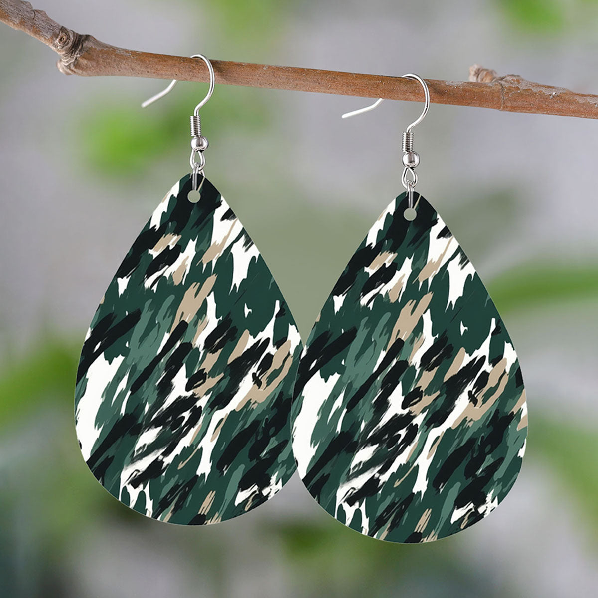 Wholesale Green camouflage water drop earrings