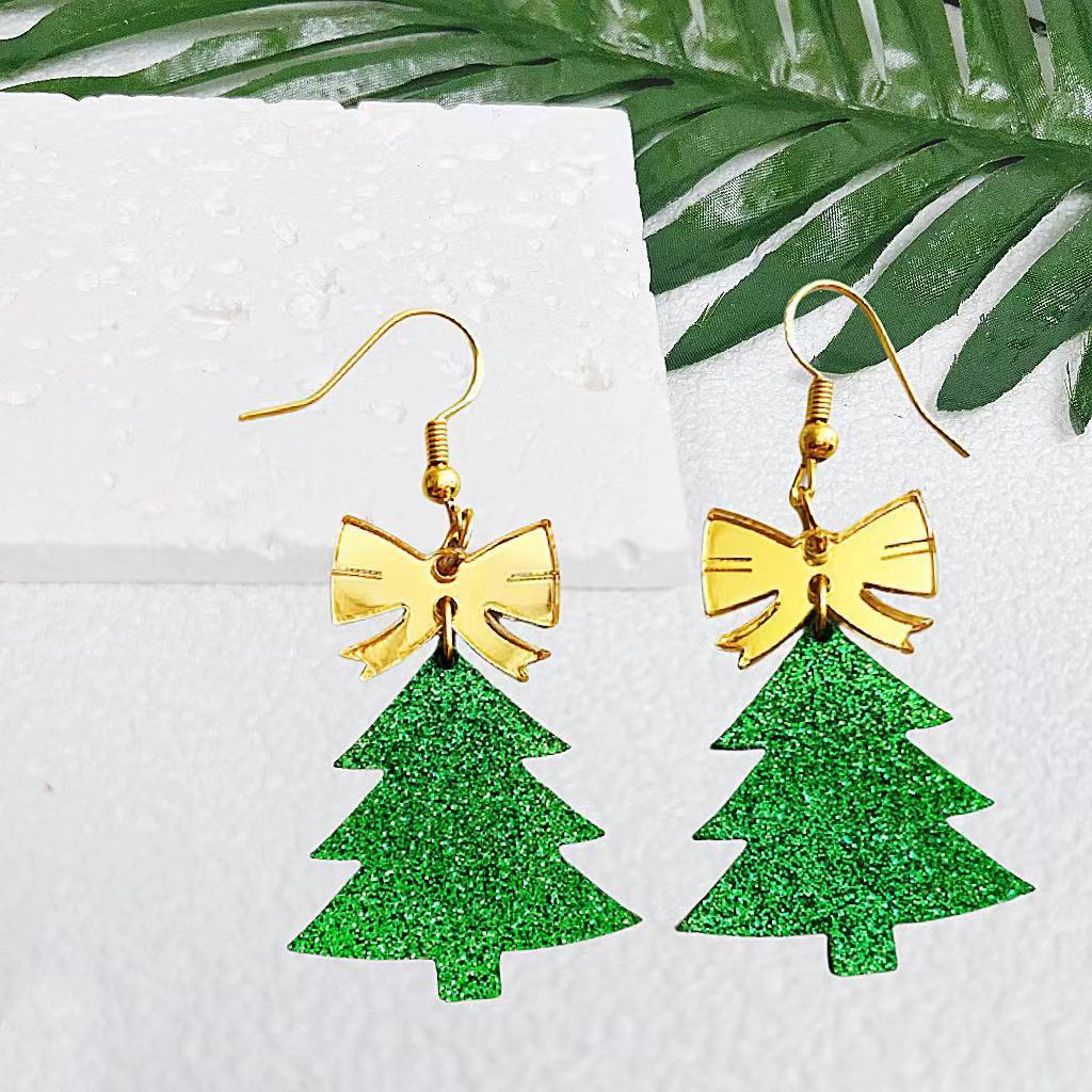 Wholesale Christmas Tree Glitter Acrylic Stitching Earrings ACC-ES-AnDao041