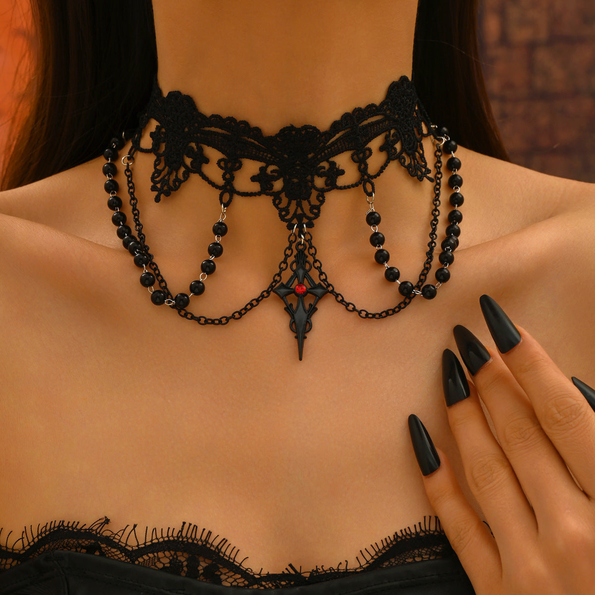 Wholesale  Retro Style  Red Rose Long Tassel Necklace