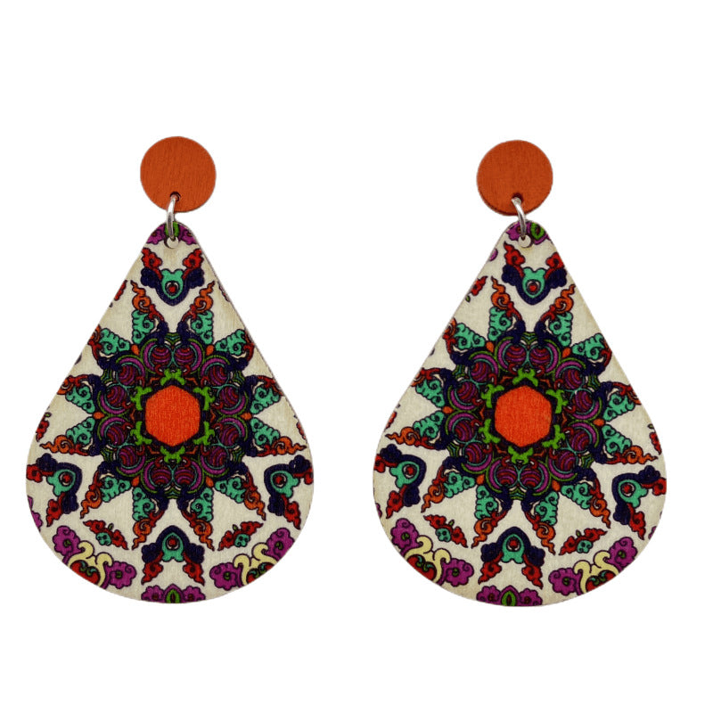 Wholesale Bohemian Printed Wooden Vintage Ethnic Style Earrings ACC-ES-FX027