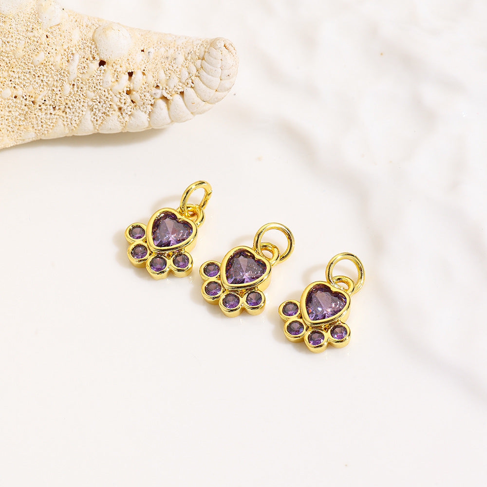 Wholesale Simple Micro-inlaid Zircon Dog Paw Print  Charms