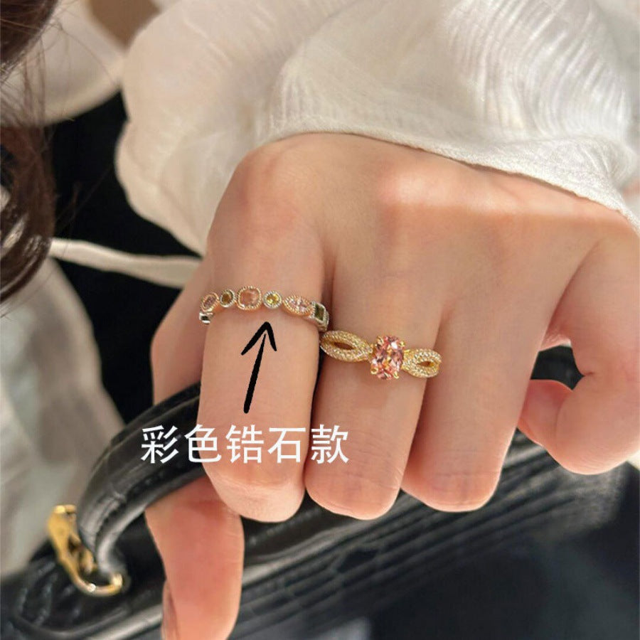 Wholesale Copper Electroplated Olive Green Zircon Ring French Retro Geometric Design Fashion Jewelry for Women
