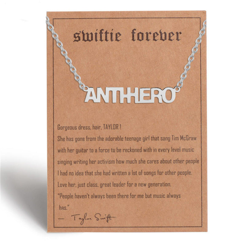 Wholesale  letter stainless steel paper card steel pendant clavicle chain