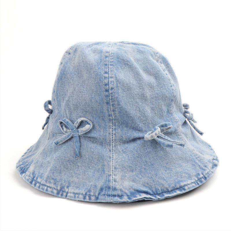 Wholesale  Bow Denim Fisherman Hat Basin Hat Sun Hat