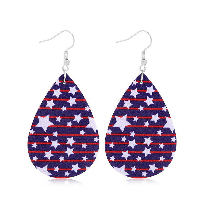 Wholesale Independence Day Five-Pointed Star Leather Heart Earrings
