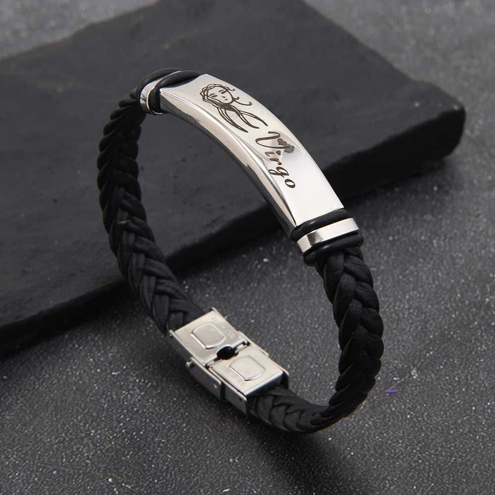 Wholesale  12 Constellation Bracelet Stainless Steel Leather Bracelet Jewelry