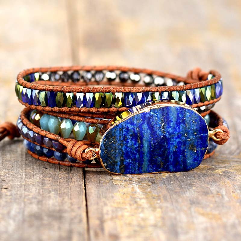 Wholesale Natural Stone Lapis Lazuli Cowhide Rope Braided Multi-layer Bracelet ACC-BT-LZ006