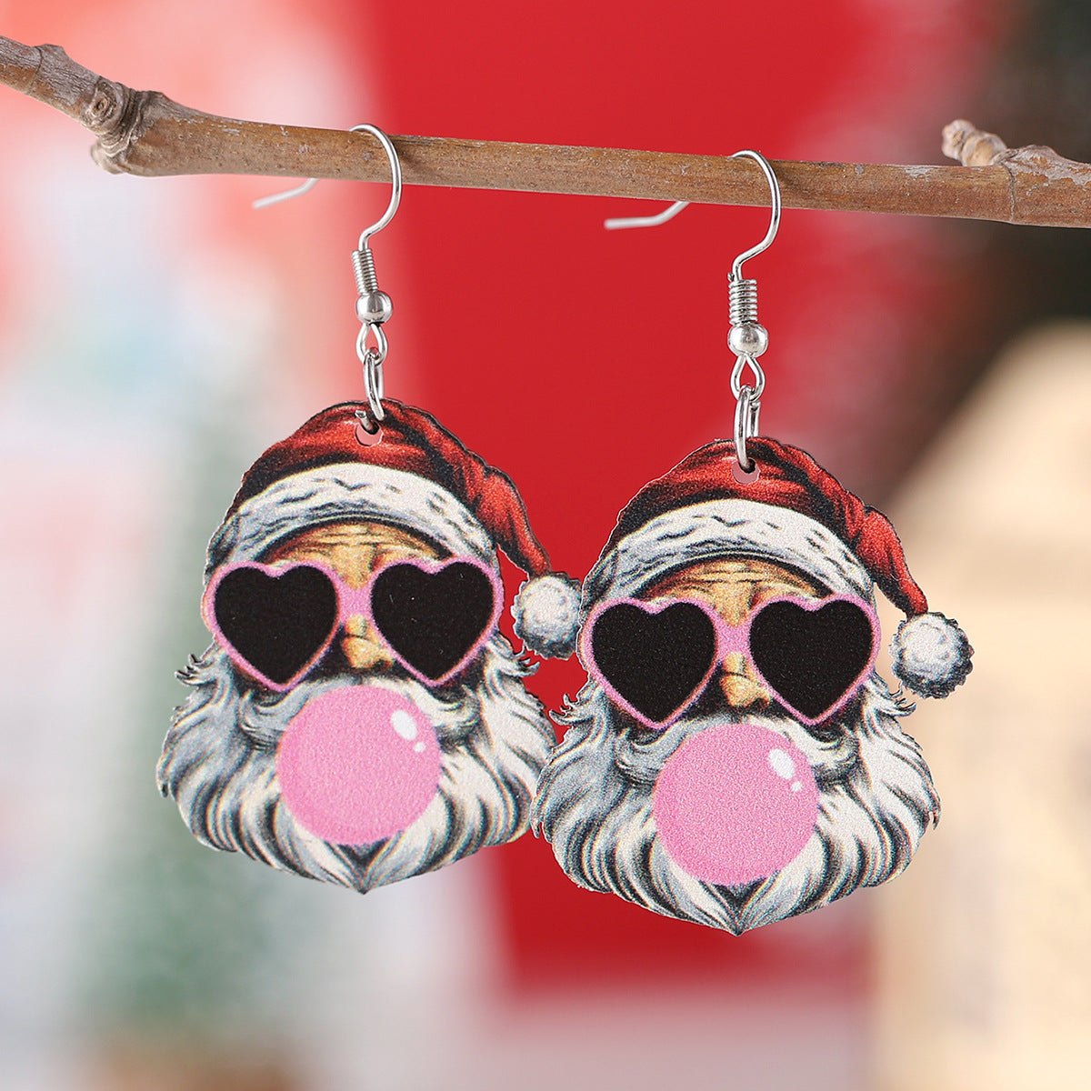 Wholesale Christmas cute funny  pendant earrings wooden double-sided earrings